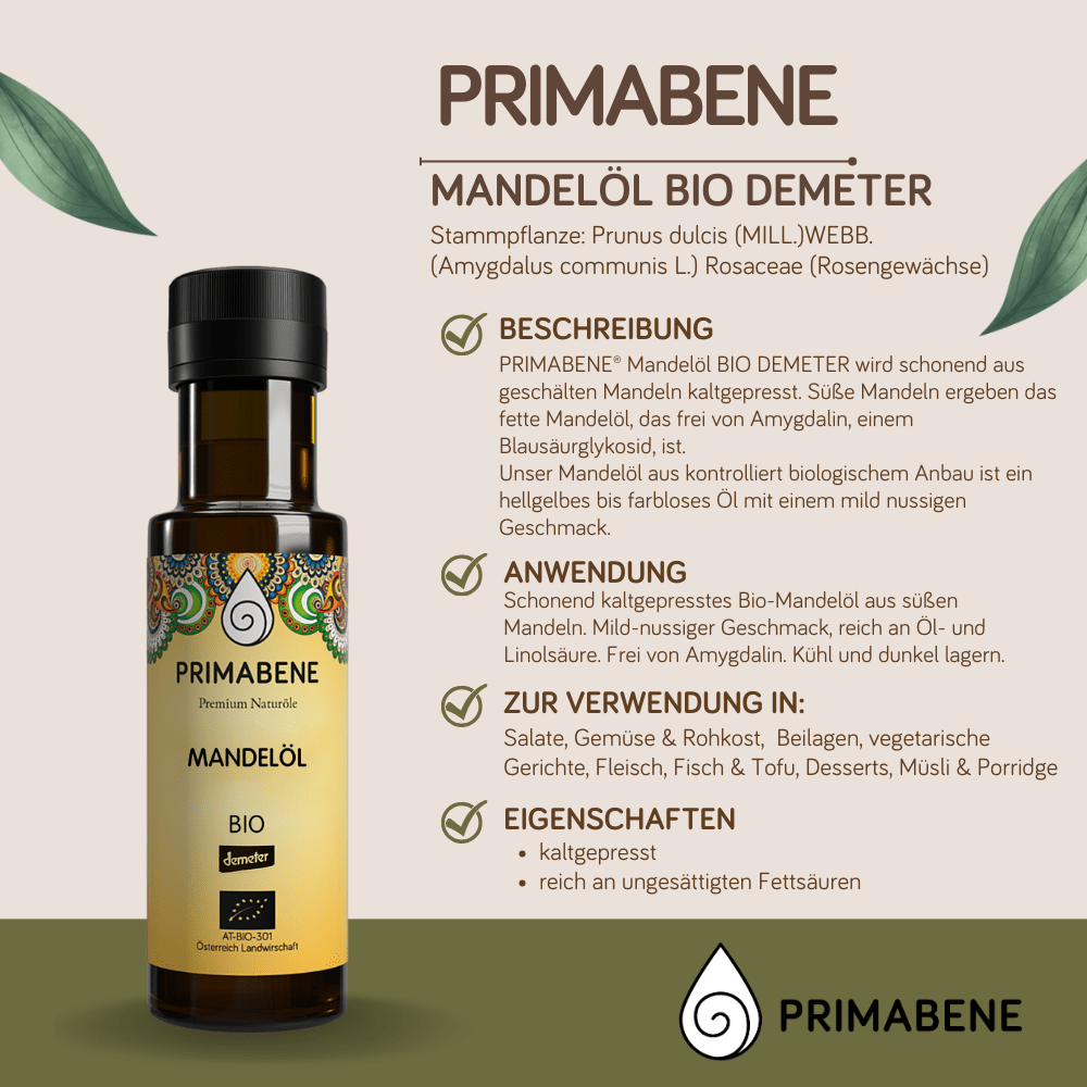 Bene Naturalproducts | PRIMABENE® Mandelöl BIO DEMETER | kaltgepresst ...